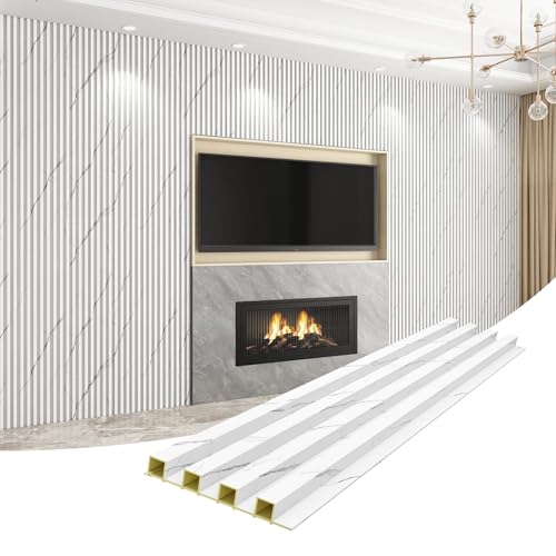 Slat Wall Panel 8-Pack, 108’’x6.1’’, Marble White - size: 108’’x6.1’’-Marble White