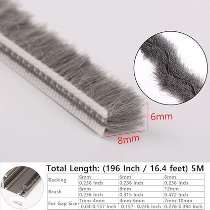 5m (16feet) Brush Weather Striping Card-Slot Seal Strip Pile Weatherstrip Door Sweep Brush for Door Window (6mm x 8mm (1/4" 5/16"), Gray) - size: 6mm x 8mm