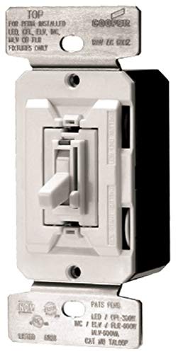 Eaton Universal Toggle Dimmer 120V, Single Pole or 3-Way, Back and Side Wire, 300W Dimmable LED/CFL, 600W Dimmable FLR, INC, HAL, MLV, ELV