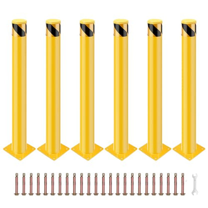 Safety Bollard Post, 30 x 4.5 inch Removable Steel Traffic Parking Barrier Bollards, Yellow, 6 Pack - size: 30"Hx4.5"D