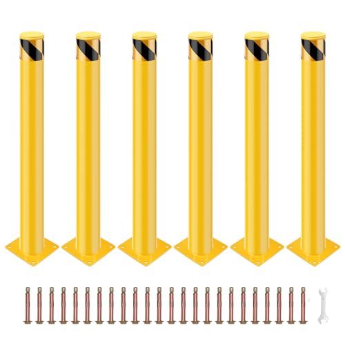 Safety Bollard Post, 48 x 4.5 inch Removable Steel Traffic Parking Barrier Bollards, Yellow, 6 Pack - size: 48"Hx4.5"D