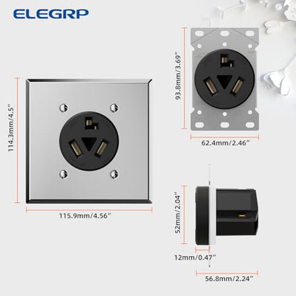 ELEGRP NEMA 10-30R Receptacle, 30 Amp 3 Prong Dryer Outlet UL Listed, 125/250V Flush Mount Power Outlet, Straight Blade Dryer with Stainless Steel Wall Plate, Non-Grounding, 1 Pack - style: NEMA 10-30R Outlet Includes Wall Plate