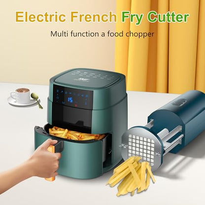 SIXRARI Electric French Fry Cutter, Automatic Potato Cutter Stainless Steel with 1/2 & 3/8 Inch Blade, Commercial and Household Potato Slicer, Vegetable Cutter, Use for Carrot Apple - color: Green