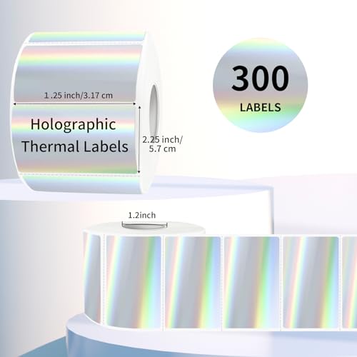 2.25"x1.25" Direct Thermal Labels, Holographic Thermal Printer Labels for Barcode, Self-Adhesive Address Shipping Thermal Label Stickers-1 Roll, 300 Labels, Holographic Silver - color: Holographic Silver, size: 2.25"x1.25"