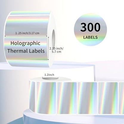 2.25"x1.25" Direct Thermal Labels, Holographic Thermal Printer Labels for Barcode, Self-Adhesive Address Shipping Thermal Label Stickers-1 Roll, 300 Labels, Holographic Silver - color: Holographic Silver, size: 2.25"x1.25"