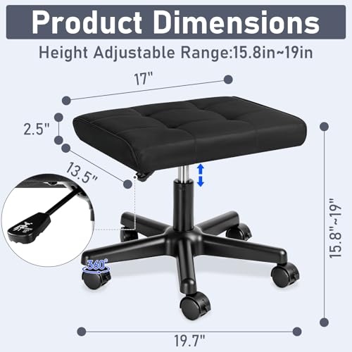 Footrest Under Desk Leg Rest Ottoman Adjustable Height Foot Stool (Black) - color: Black, size: 17''L x 13.5''W