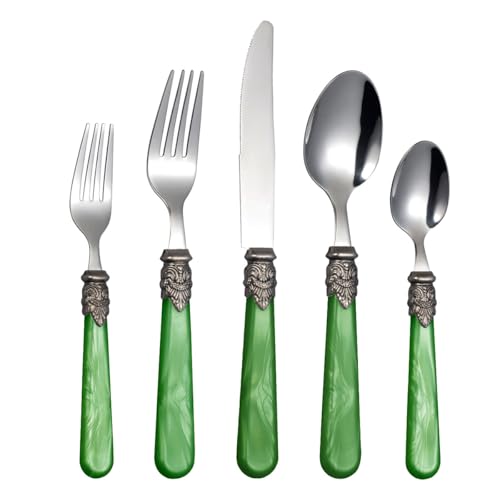 20 Pieces 18/10 Stainless Steel Elegant Silverware Set for 4,Vintage Flatware Set,Dishwasher Safe (20, Deep Green) - color: Deep Green