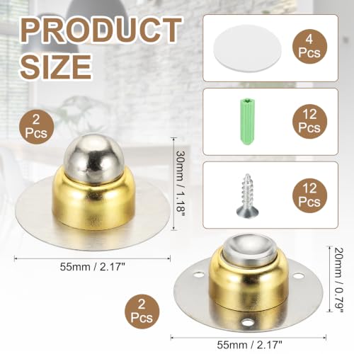 uxcell 2PCS 1.9" Magnetic Door Stoppers, Wall Floor Mounted Magnetic Door Catch Holder, Stainless Steel Door Stops for Bedroom, Bathroom, Kitchen, Office, Gold - color: Gold, size: 1.9"