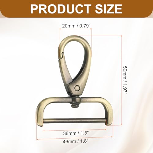 HARFINGTON 2Pcs Detachable Snap Hook Swivel Clasp 1 1/2" D Ring with Swivel Lobster Claw Clasps Hook for Purse Strap Keychain Bag DIY Craft, Brass - color: Brass, size: 1 1/2"