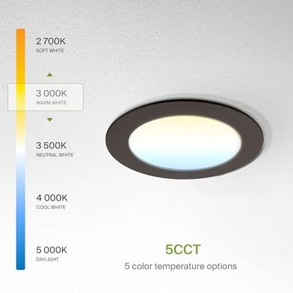 ASD 6 Pack LED Recessed Lighting 4 Inch 9W, 5 CCT 2700K-5000K CRI90+, IC Rated Ultra Thin Dimmable Ceiling Lights with J Box, Canless Wafer Downlight, Round Slim Panel Light, Energy Star ETL, Bronze - color: Bronze, size: 4 Inch 6 Pack