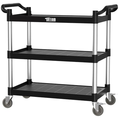 TUFFIOM Plastic Service Utility Cart with Wheels,Heavy Duty 450lbs Capacity, 3-Tier Commercial Rolling, Ideal for Restaurant, Foodservice, Office, Warehouse, Black 39.8''L x 19.1''W x 38.4''H - size: Black 39.8''L x 19.1''W x 38.4''H