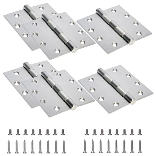 6-Pack 4.5 inch X 4.5 inch Heavy Duty Commercial Door Hinge with Silent Steel Plain Ball Bearing, Thickness 3 mm Stainless Steel, Square Corners with 48 Screws, Super Bearing Capacity - color: Silver