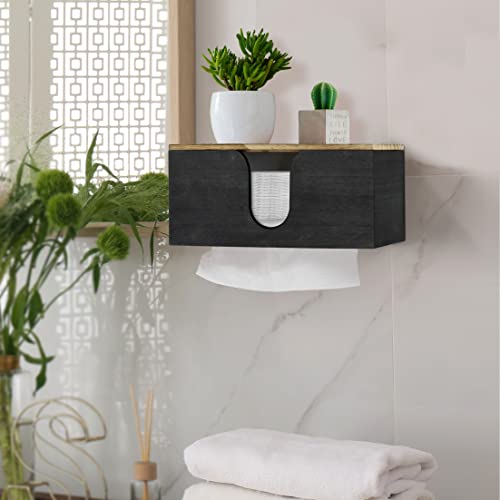 Solid Wood Paper Towel Dispenser Wall Mounted, Folded Paper Towel Holder with Lid, Commercial C-Fold, Z-Fold, Trifold Hand Paper Towel Holder Dispenser for Bathroom Kitchen Office - color: Black