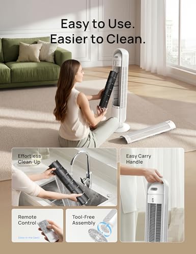 DREO Tower Fan for Bedroom, 28ft/s Velocity, Ultra Quiet Fan, 8 Speeds - color: White, size: 36 inch