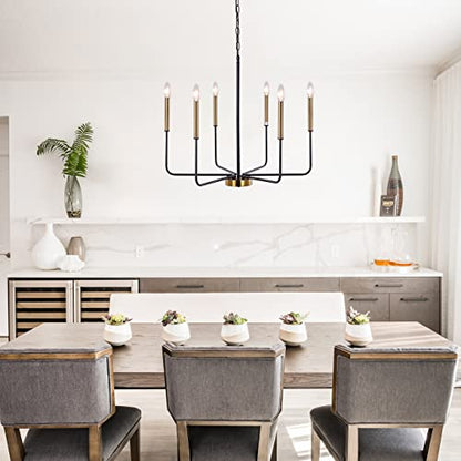 Modern Farmhouse Chandelier for Dining Room, 6 Lights Chandelier Light Fixture Adjustable Height, Black and Gold Hanging Candle Pendant Lighting for Kitchen Island Living Room Bedroom Foyer - color: 6 Light-Black Gold