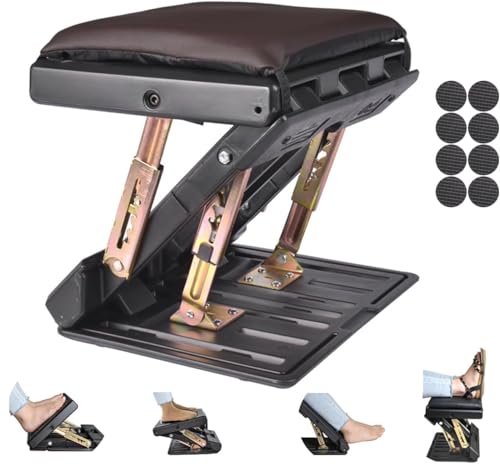 Under Desk Footrest, 4-Level Height Adjustable 12Modes Foldable Footrest - color: Brown