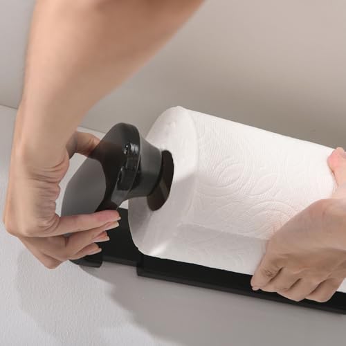 simpletome Paper Towel Holder ONE Hand Tear Adaptive Tension Arm Adjustable Length 9.4-11inch/24-28cm (Black) - color: Black