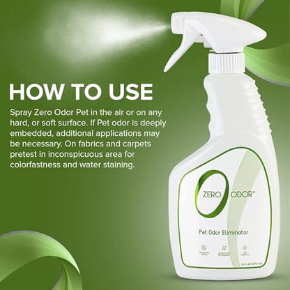 Zero Odor Pet Odor Eliminator, Air and Surface Odor Remover for Carpet, Furniture, and Pet Beds, Trigger Spray, 16 fl oz (Pack of 2) - size: 16 Fl Oz (Pack of 2)