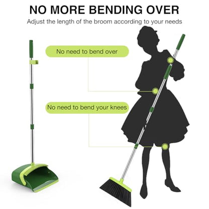 NACENA Broom and Dustpan Set with 52-in Long Adjustable Handle, Green - color: Green, size: 1 Pack