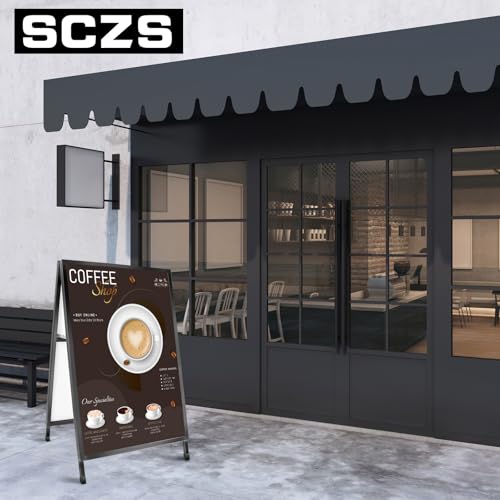 24x36 Inches Double Sided Heavy Duty Slide-in Folding A-Frame Sidewalk Curb Sign Stand Display Poster Boards Poster Holder Frame Chalkboard Sign, (Black-Metal)