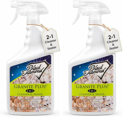 Black Diamond Stoneworks Granite Plus 2-in-1 Cleaner & Sealer, pH Neutral, Streak-Free Stone Cleaner for Granite, Marble, Quartz, Travertine & Limestone Countertops, Ready to Use, 32 Fl Oz (Pack of 2) - size: 32 Fl Oz (Pack of 2)