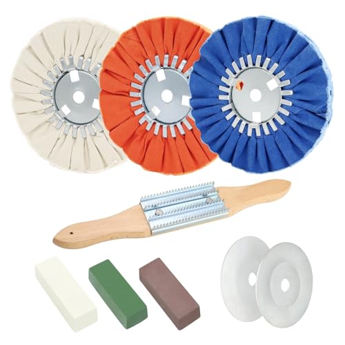 9 Pcs 8" Airway Buffing Wheel Kit for Angle Grinder, 3 Wheels, 3 Polishing Compounds, Buffing Rake & Safety Flanges, 5/8" Arbor, Aluminum Polishing Wheel,Tanks & Metal Mirror Polishing - color: Multi 9pcs, size: 12plys