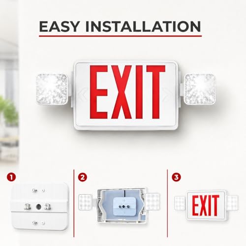 Pack 2 Double Sided LED Emergency Exit Sign with Dual Lights, Remote Capable, Backup Battery, Red Letters, Fire-Resistant (UL 94V-0), 120-277V Commercial Grade - size: 2 pack