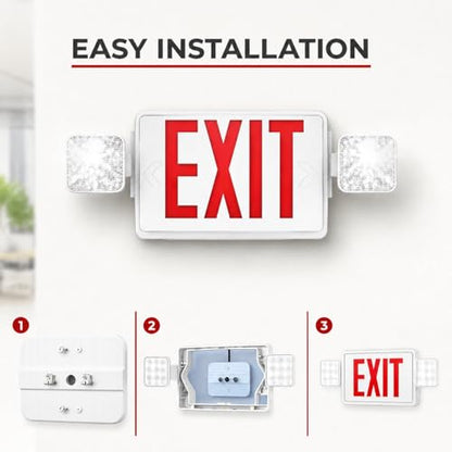 Pack 1 Double Sided LED Emergency Exit Sign with Dual Lights, Remote Capable, Backup Battery, Red Letters, Fire-Resistant (UL 94V-0), 120-277V Commercial Grade - size: 1 Pack
