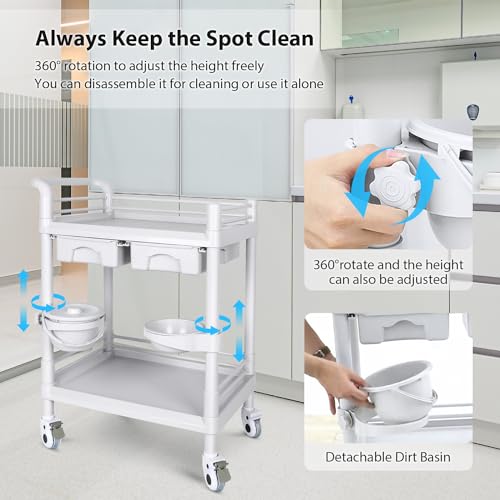 Medical Mobile Trolley Cart 2-Shelf 220 LBS Max Load Rolling Utility Cart - color: 2-tier Light Gray