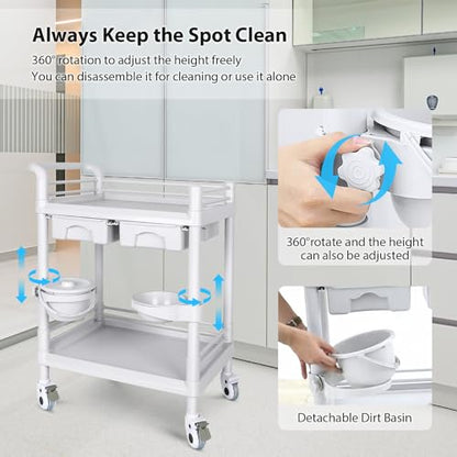 Medical Mobile Trolley Cart 2-Shelf 220 LBS Max Load Rolling Utility Cart - color: 2-tier Light Gray