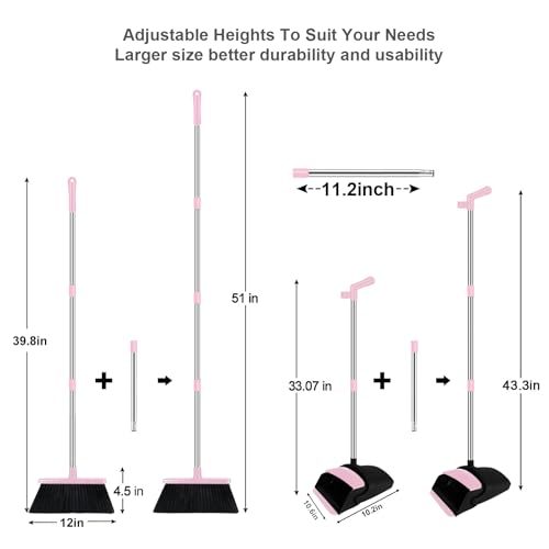 Pink Broom and Dustpan Combo Set, 51" Long Handle Broom - color: Pink