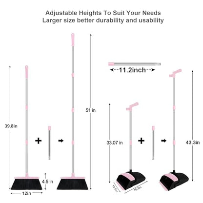 Pink Broom and Dustpan Combo Set, 51" Long Handle Broom - color: Pink