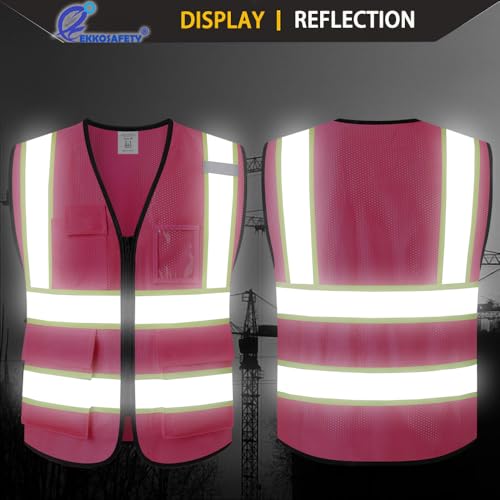 Hi Vis Reflective Safety Vest for Men Women,EK175,Hot Pink,S - color: Pink, size: Small