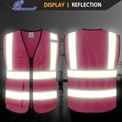 Hi Vis Reflective Safety Vest for Men Women,EK175,Hot Pink,M - color: Pink, size: Medium