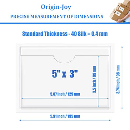 Origin-Joy 25 PCS Self-Adhesive Index Label Pockets, Clear Plastic Peel & Stick Card Holders with Top Open for Loading (5 x 3 inch) - size: 5 x 3 inch, style: Horizontal