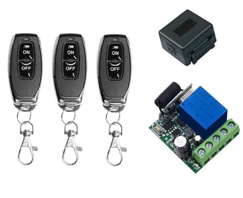 QIACHIP DC 5V 6V 9V 12V 24V 48V 60V Wireless Remote Switch 433Mhz 1 Channel Relay Receiver Momentary Toggle Latch with 3 Transmitters for Gate Door Open,LED,Car - style: 1 receiver + 3 transmitters