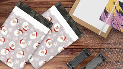 10x13 (100) Christmas Poly Mailers - Santa Claus Designer Poly Mailers Self Sealing Shipping Envelopes Holiday Premium Printed Bags For Small Businesses - color: Santa, size: 10x13