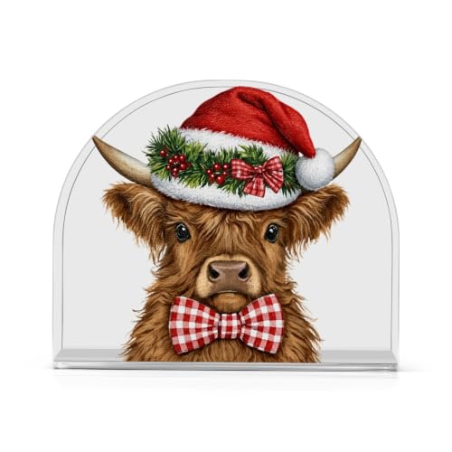 Christmas Cow Napkin Holder for Table Acrylic Tissue Dispenser - color: Christmas Highland Cow