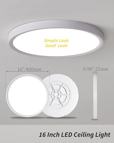 4Pack 16 Inch Dimmable LED Flush Mount Ceiling Light Panel,32W 3480LM,2700K-6000K 5 CCT Selectable,Ultra Thin Round White Ceiling Light Fixture for Hallway Kitchen Bedroom Home Office Bathroom - color: White, size: 16 INCH 4PK Dimmable 5CCT