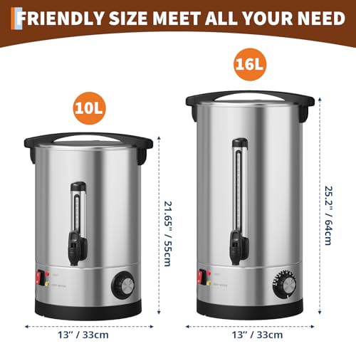 110-Cup Commercial Coffee Urn, 16L /4.2 Gal Double Wall Insulation Coffee Dispenser, Stainless Steel Large Hot Beverage Dispenser with Automatic Temperature Control & Faucet for Party Buffet, Silver - color: Silver, size: 16L/4.2Gal