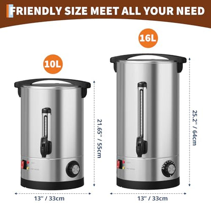 110-Cup Commercial Coffee Urn, 16L /4.2 Gal Double Wall Insulation Coffee Dispenser, Stainless Steel Large Hot Beverage Dispenser with Automatic Temperature Control & Faucet for Party Buffet, Silver - color: Silver, size: 16L/4.2Gal