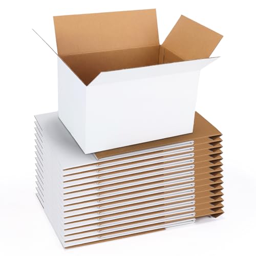 CRUGLA 12x9x8 Shipping Boxes 15 Pack, White Corrugated Cardboard Boxes with Side-Lock and Pre-Applied Double-Sided Tape, Easy Assemble Packing Mailer Boxes for Small Business Shipping - size: 12x9x8 Inch 15 Pack