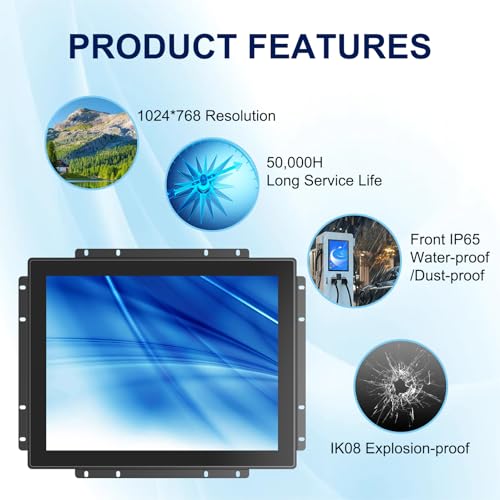 1024x800 Industrial Touch Display with 10-Point Multi-Touch,15 Inch Open Frame Touch Screen Monitor, 10-Point Metal Housing HD-MI VGA Input for Industrial Automation Control - size: 15.0