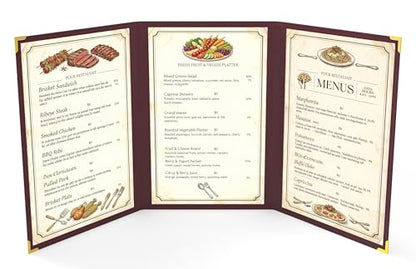 10 Pcs Burgundy Menu Cover 8.5x14, 3 Page 6 View, Trifold, Crystal-Clear - color: burgundy, size: Trifold - 8.5" * 14"