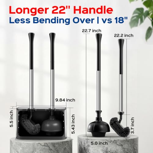 HAMITOR Toilet Bowl Brush and Plunger Set: 2-in-1 Stainless Steel Combo - color: Silver