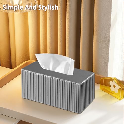 PUSU Extra Large Rectangular PU Leather Tissue Box Cover,Tissues Holder - color: Grey