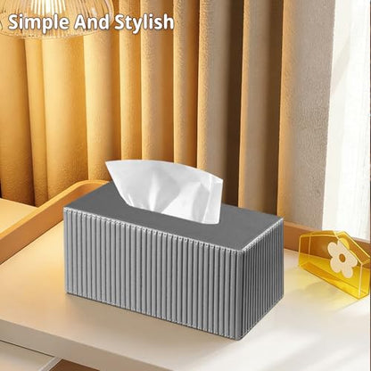 PUSU Extra Large Rectangular PU Leather Tissue Box Cover,Tissues Holder - color: Grey