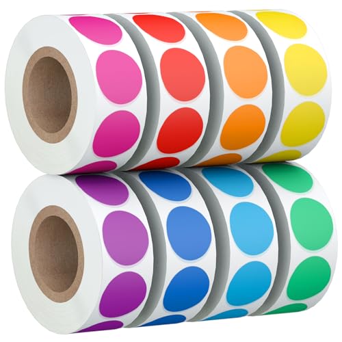 3/4" Colored Dot Stickers, Circle Color Coding Labels, 8 Rolls, 4000 Labels - size: 3/4"