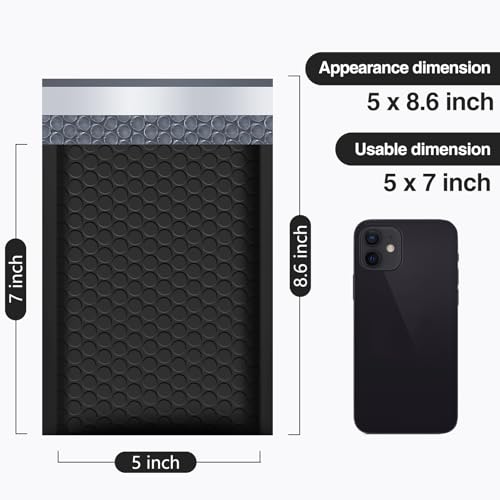UCGOU Bubble Mailers 5x8.6 Inch Usable Size 5x7 Inch Black 50 Pack Padded Envelopes Small Business Mailing Packages Self Seal Adhesive Waterproof Boutique Shipping Bags for Jewelry Makeup Supplies - color: Black, size: 5x8.6" 50PC