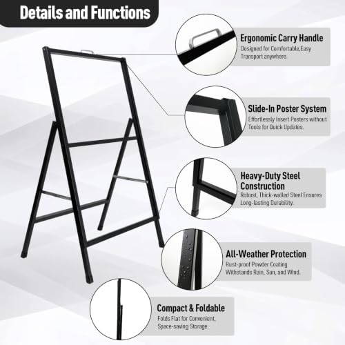 24x36 Sidewalk Sign Single Sided - Heavy Duty L-Frame Metal Poster Stand with Slide-in Design, Angled Outdoor Floor Display Signboard Holder for Business Store and Lobby, Black Frame Only - color: Black-1PACK Single-Sided